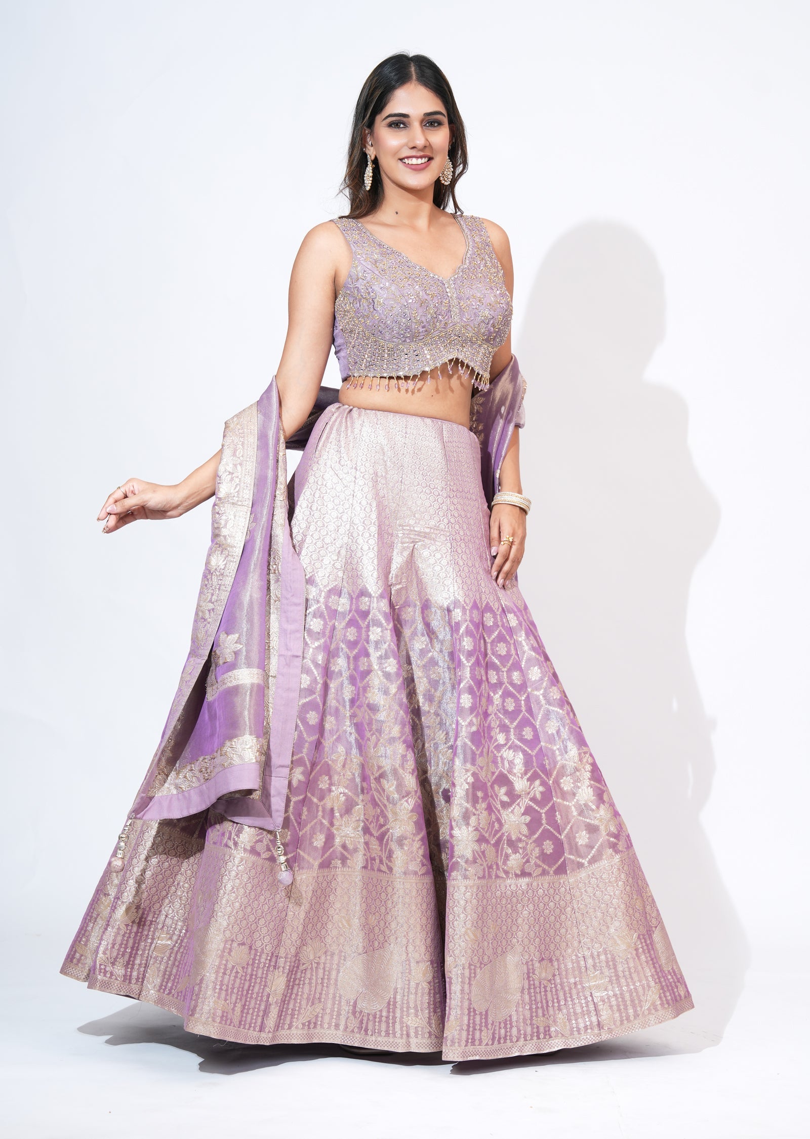 Mauve Tissue Lehenga Set