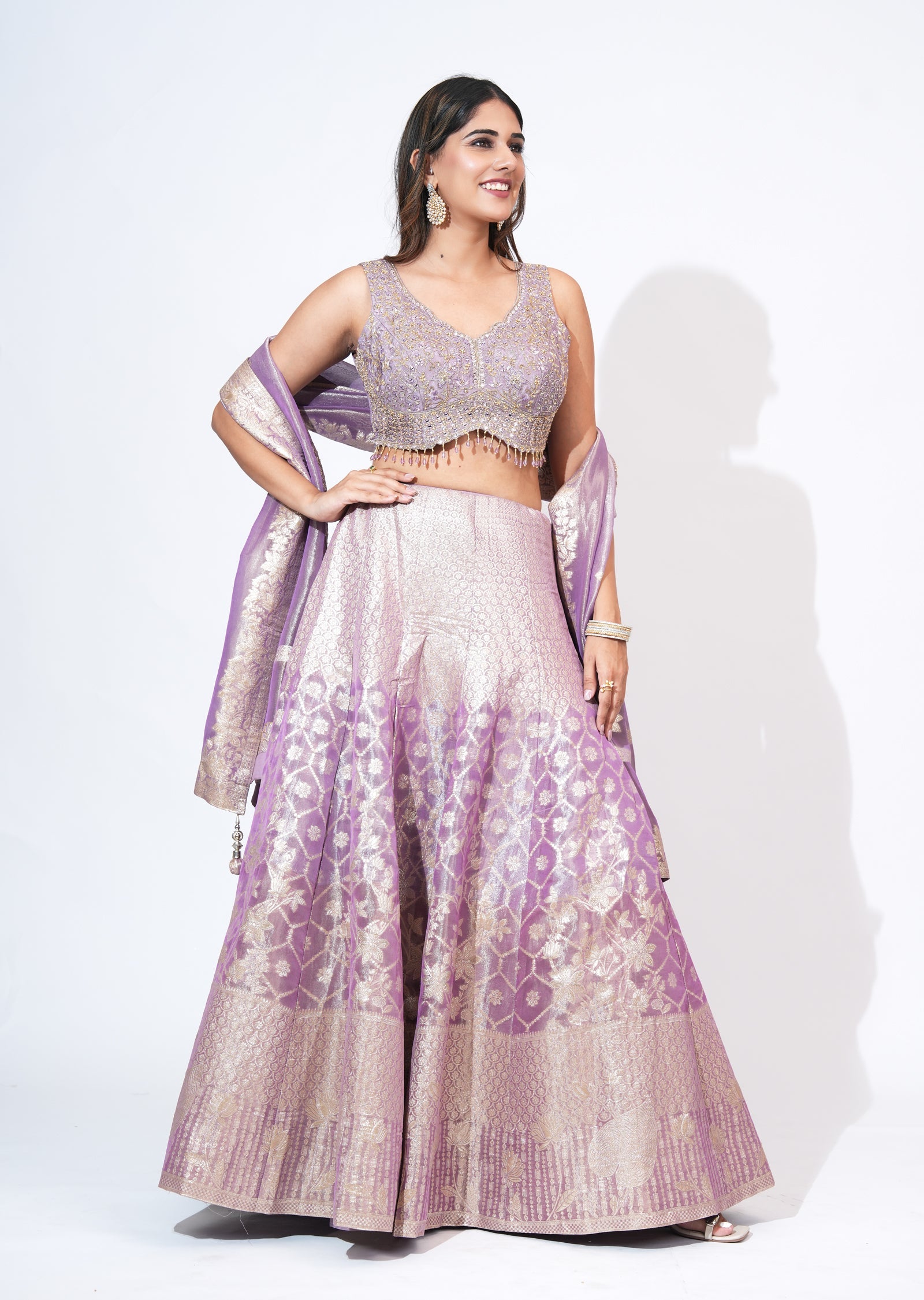 Mauve Tissue Lehenga Set