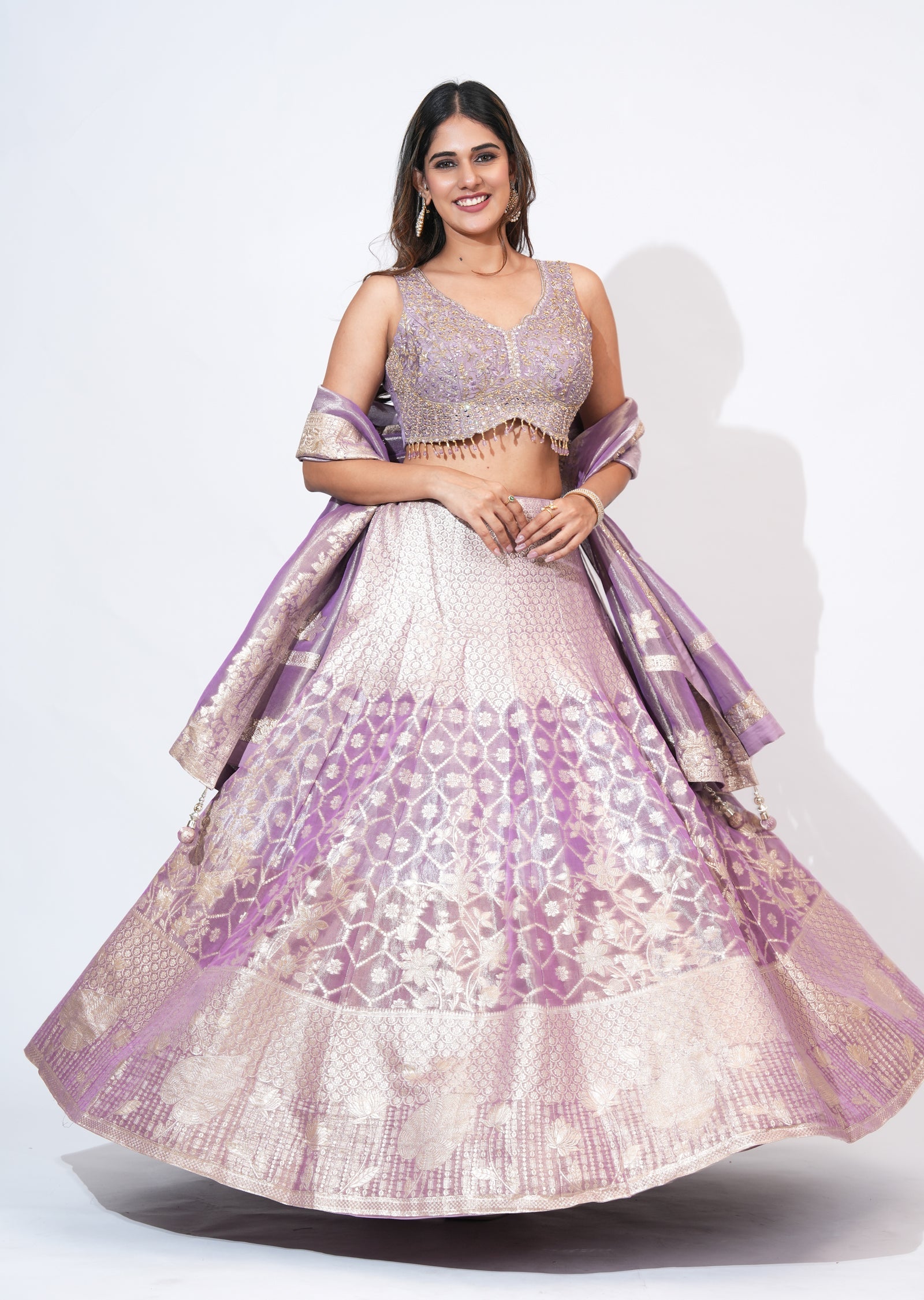 Mauve Tissue Lehenga Set