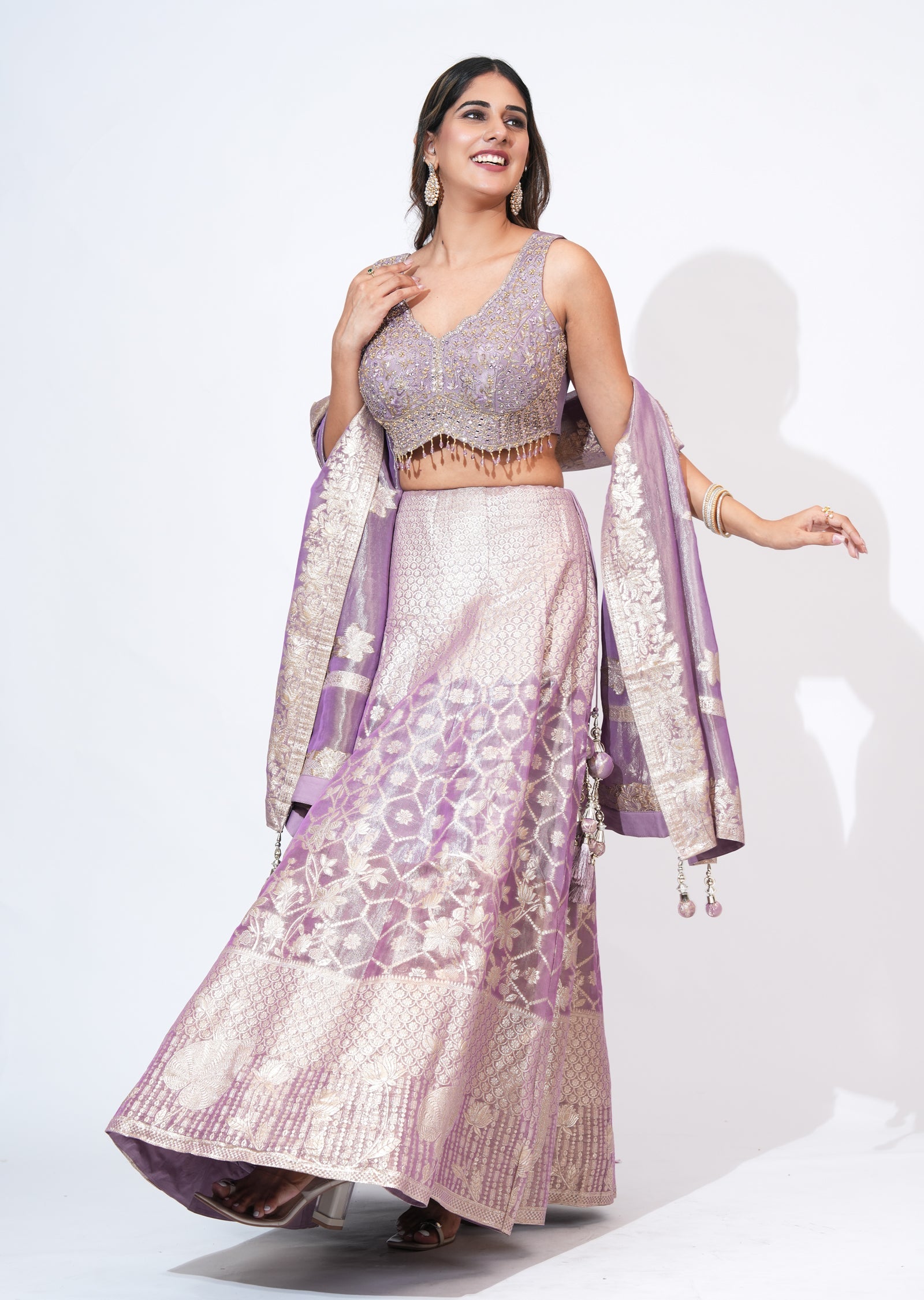 Mauve Tissue Lehenga Set
