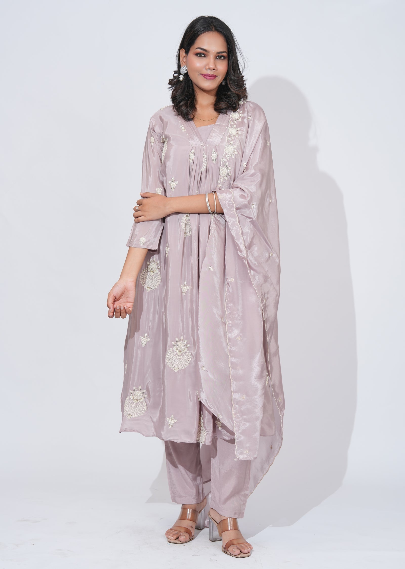 Pink Chinnon Anarkali Suit
