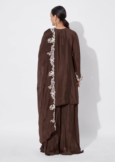 Brown Chinnon Sharara Set