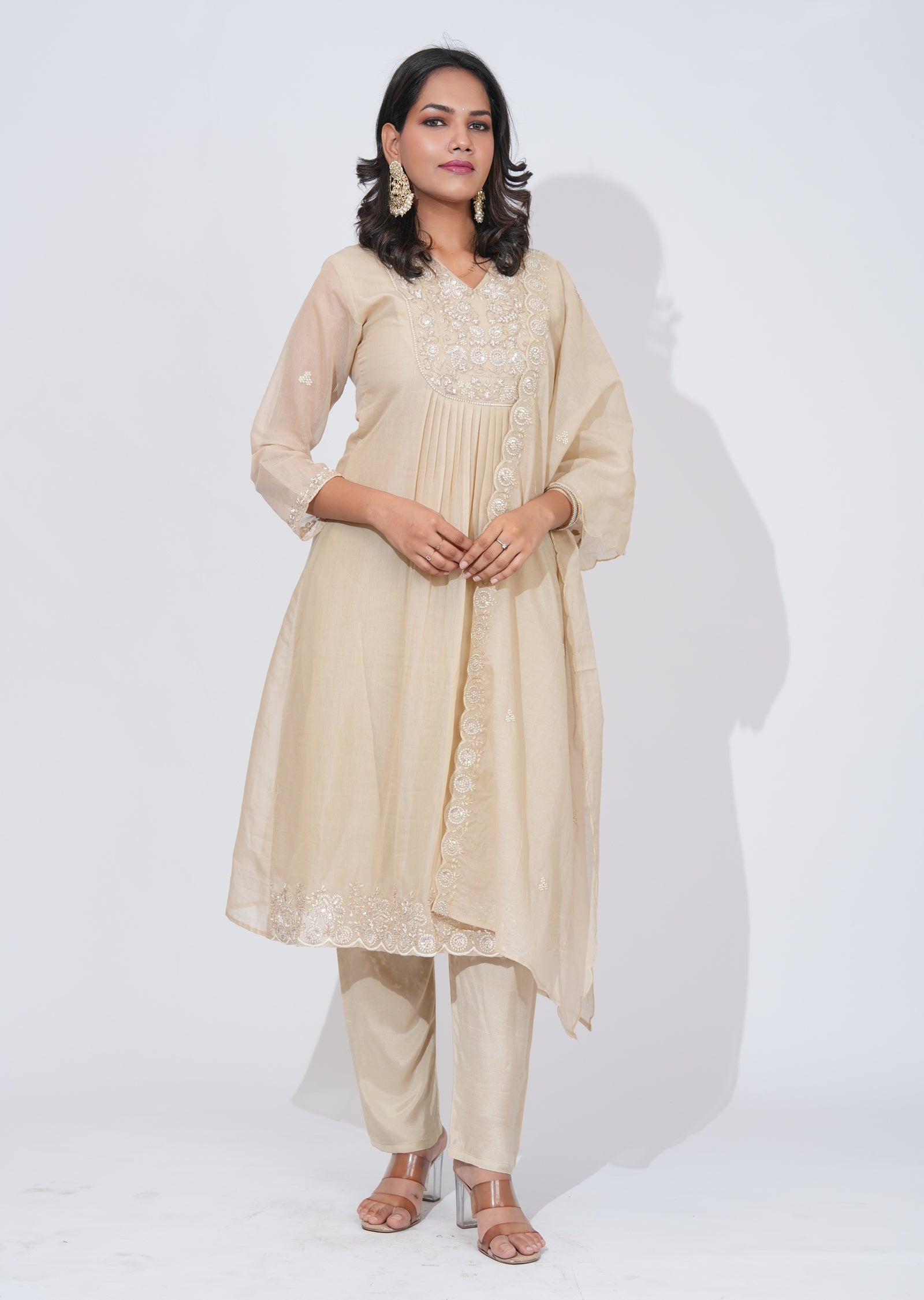 Beige Organza Anarkali Suit