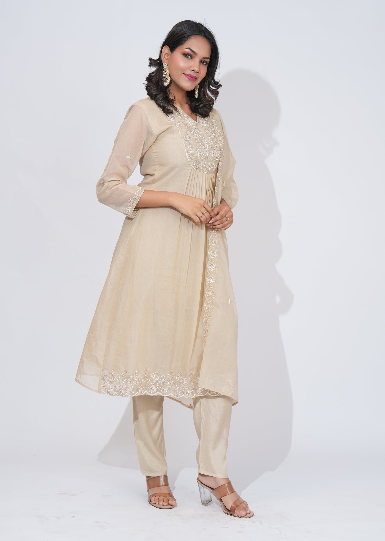 Beige Organza Anarkali Suit
