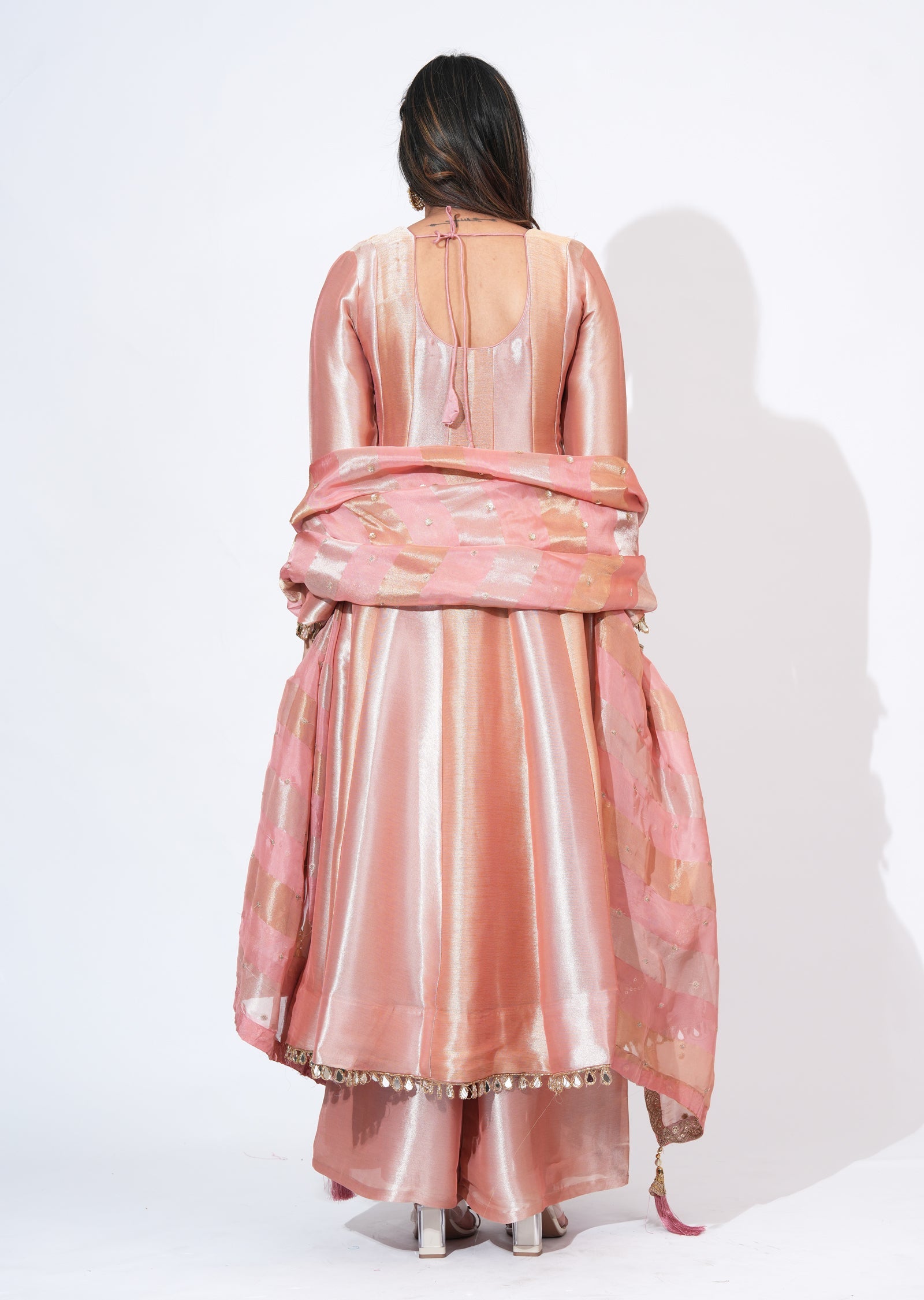 Peach Tissue Anarkali Set
