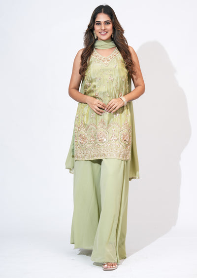 Green Tissue Sharara Set