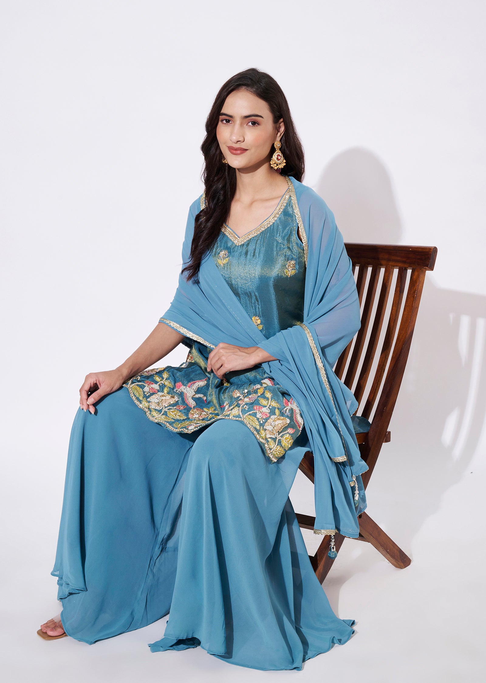 Blue Tissue Sharara Set