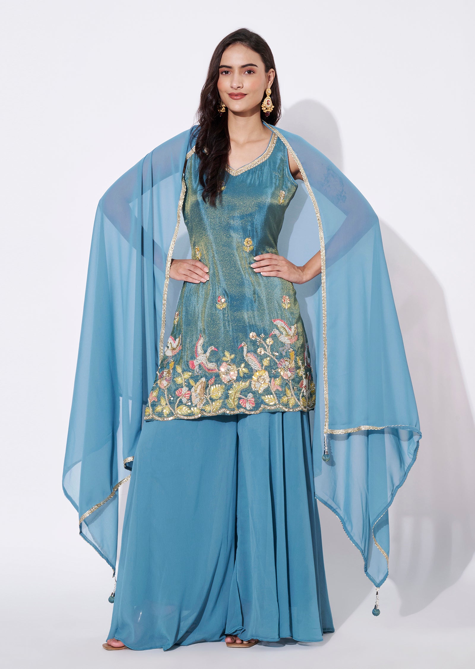 Blue Tissue Sharara Set