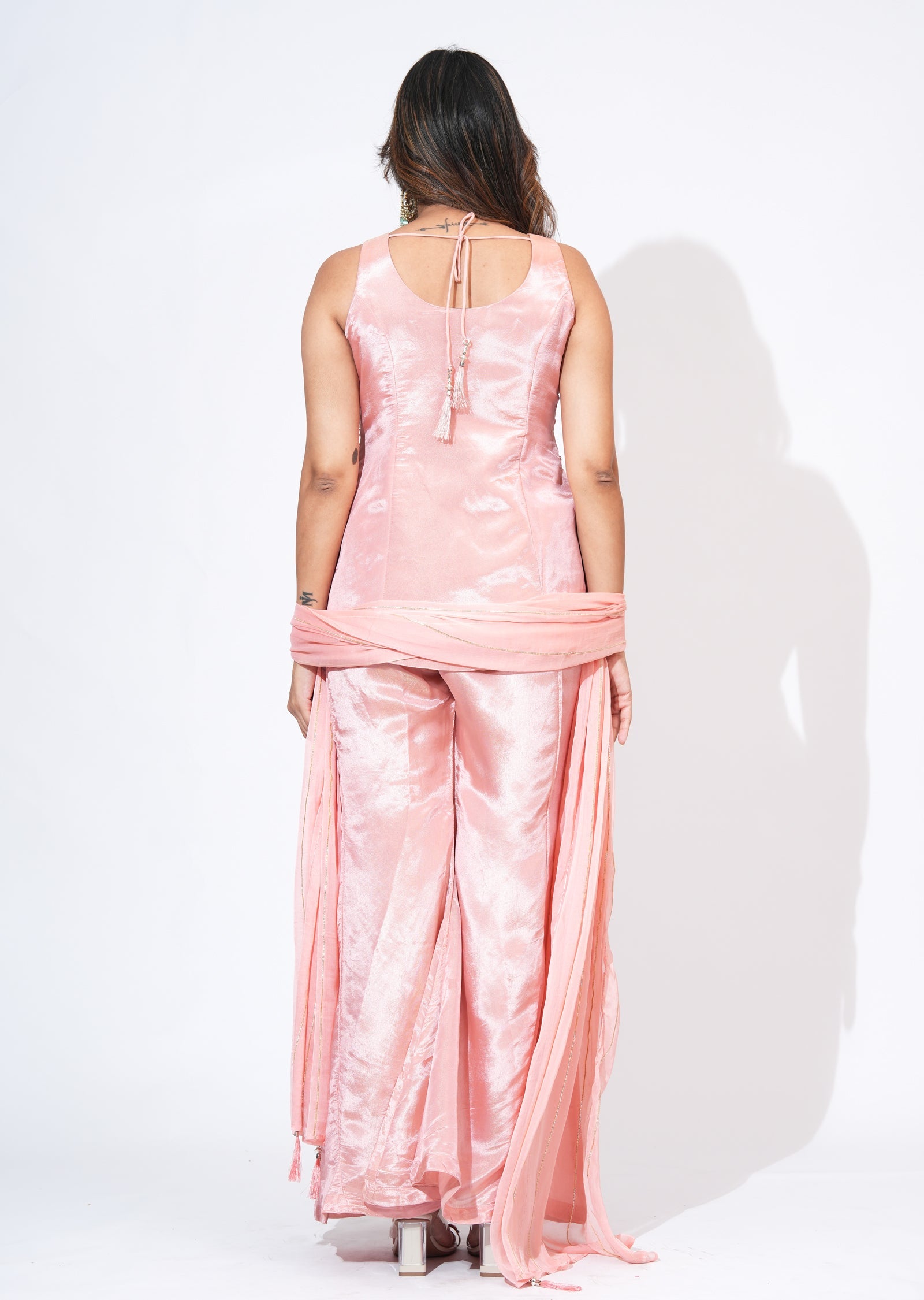 Peach Tissue Sharara Set