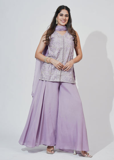 Lavender Silk Sharara Set