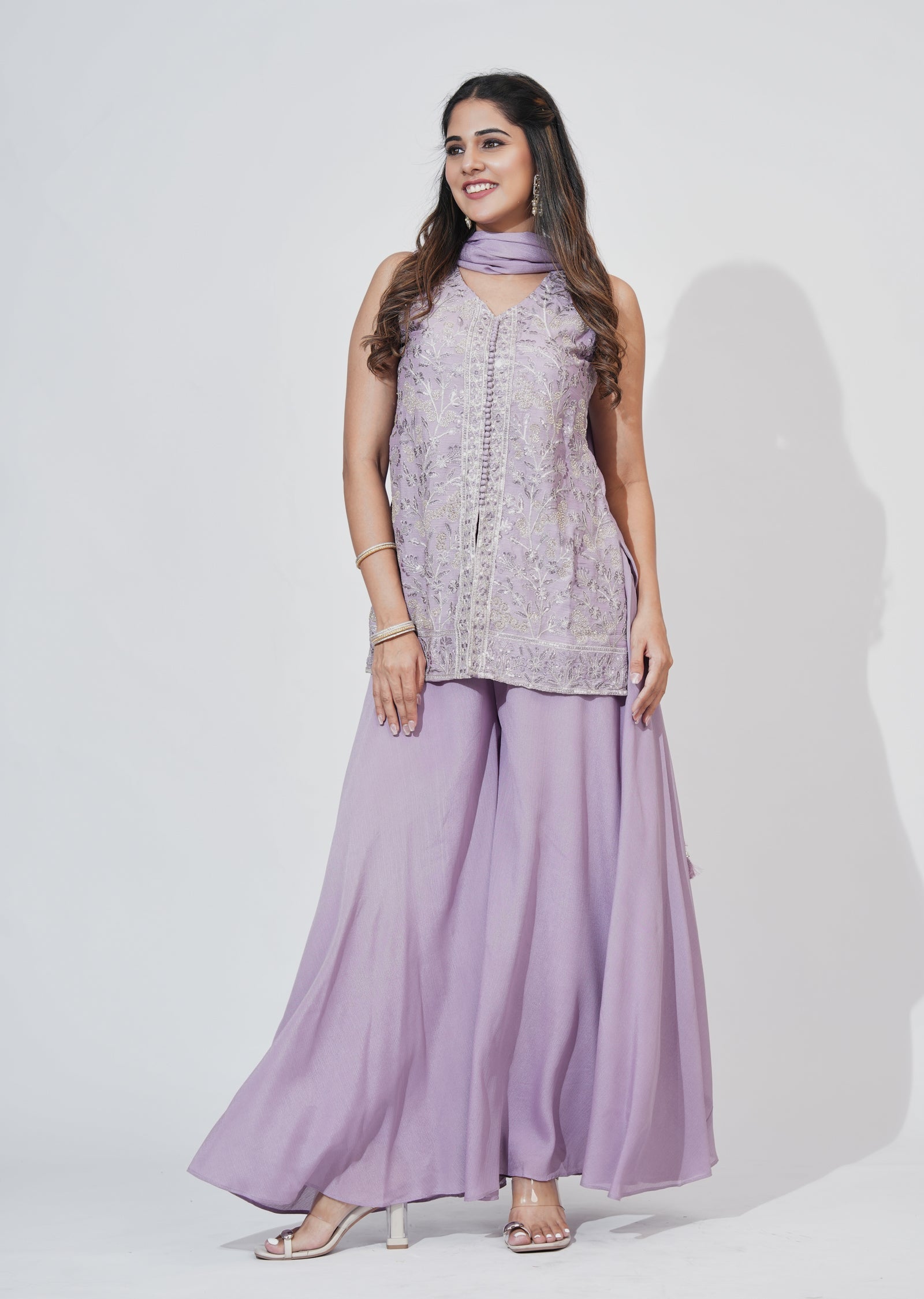 Lavender Silk Sharara Set