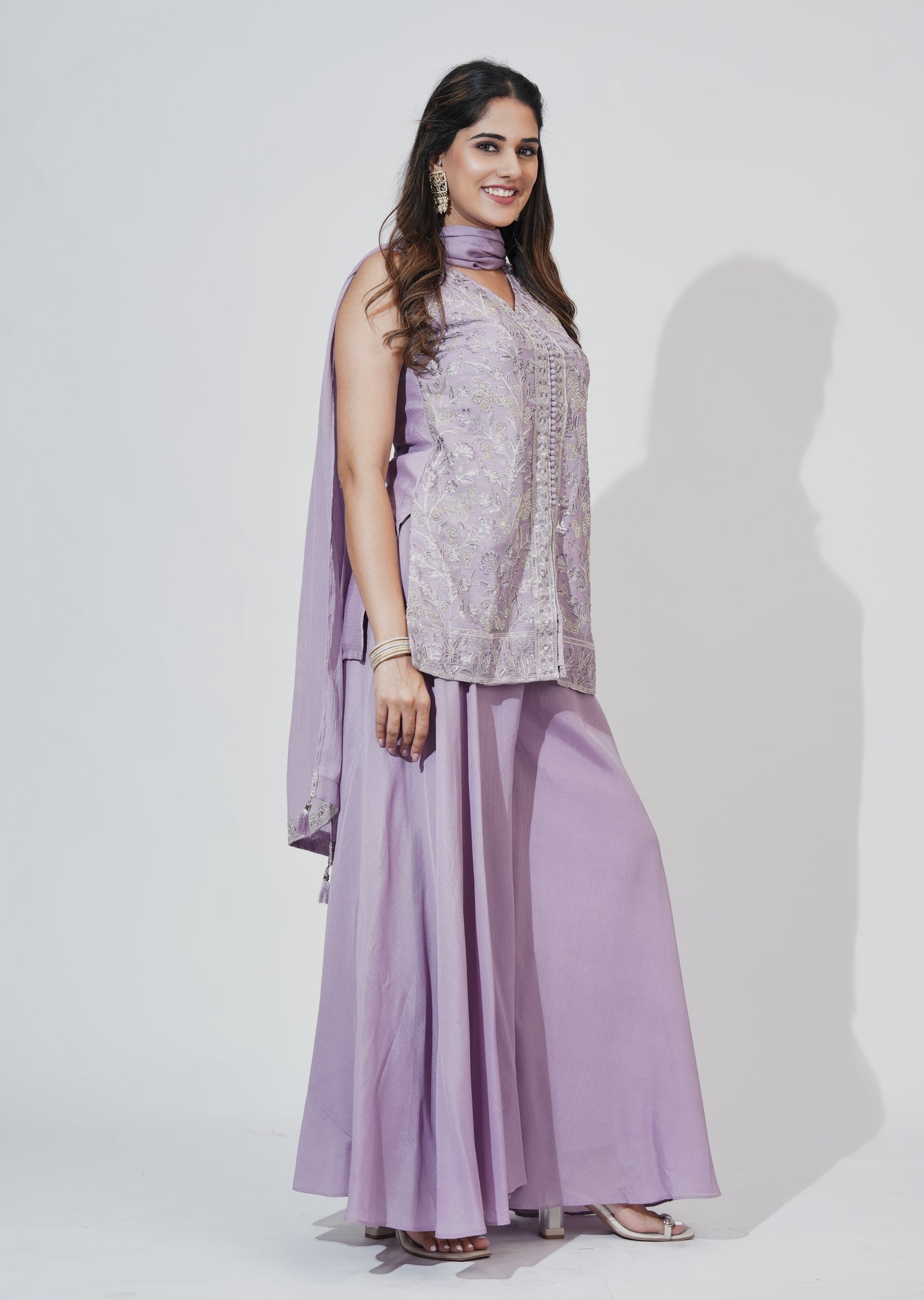 Lavender Silk Sharara Set