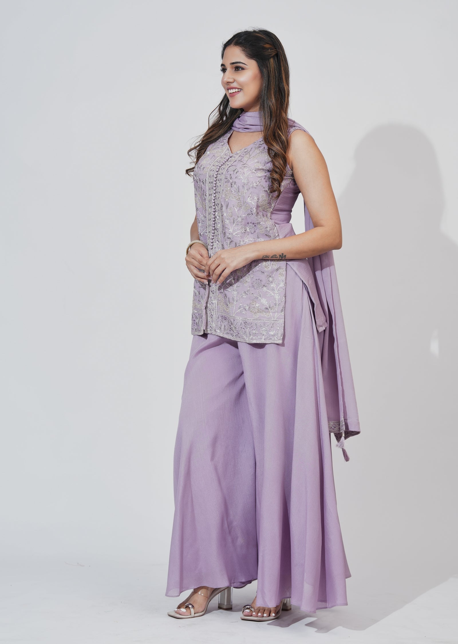 Lavender Silk Sharara Set