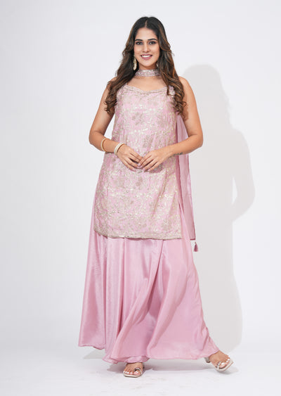 Pink Silk Sharara Set