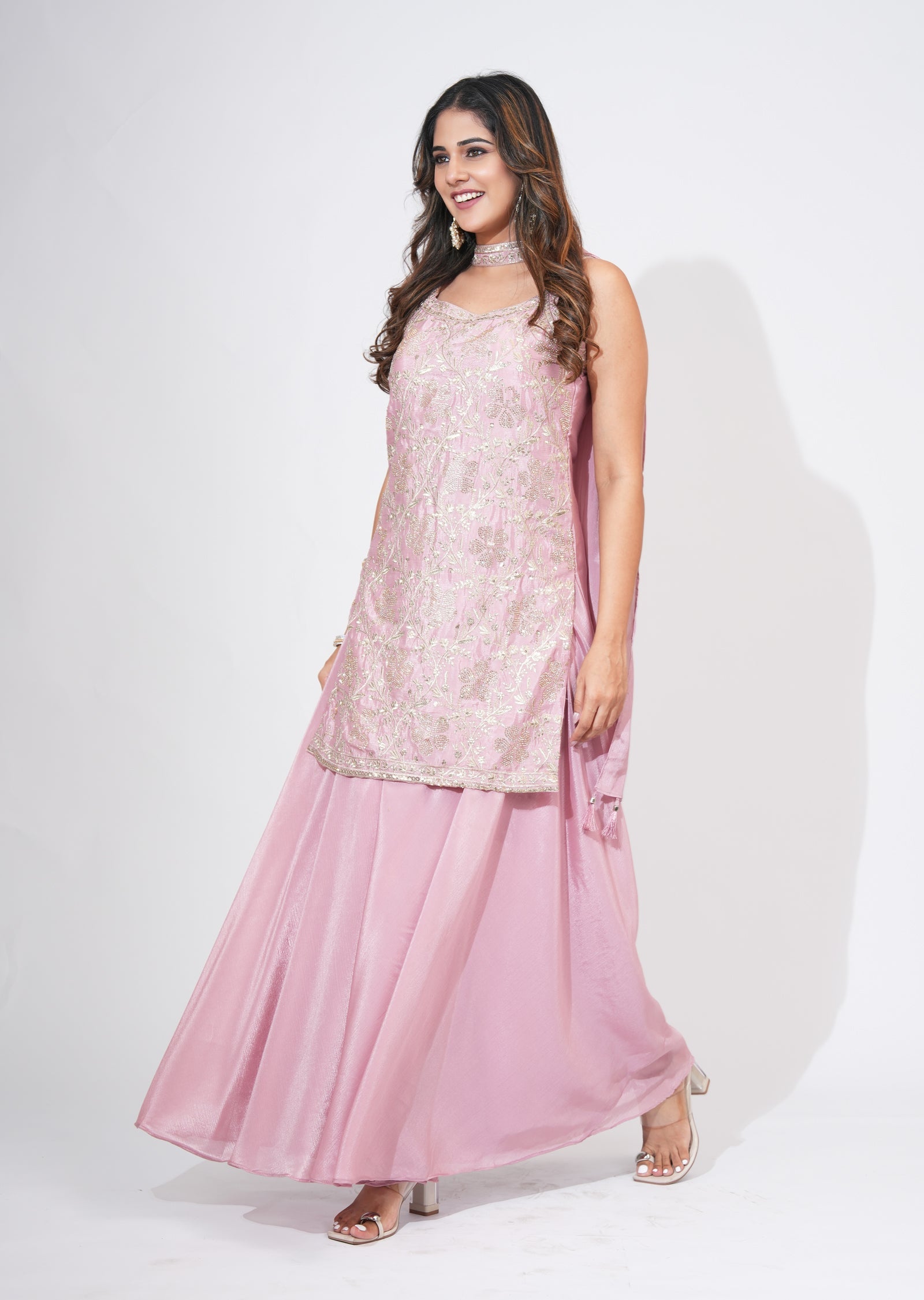 Pink Silk Sharara Set