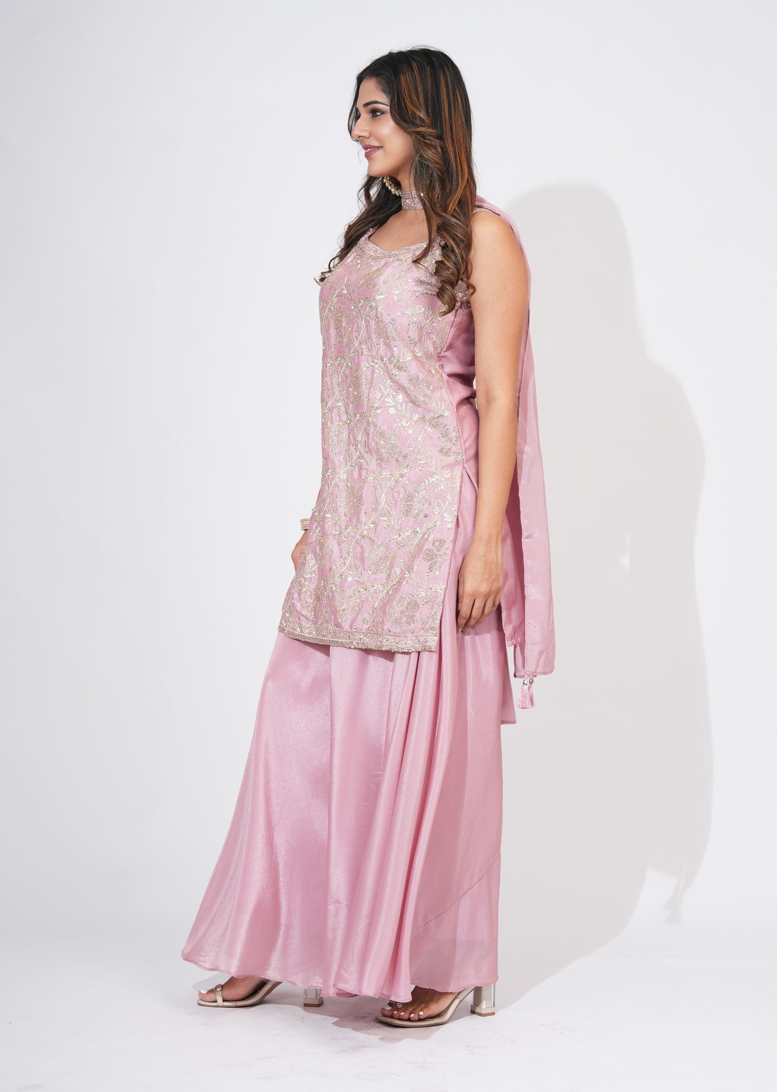 Pink Silk Sharara Set
