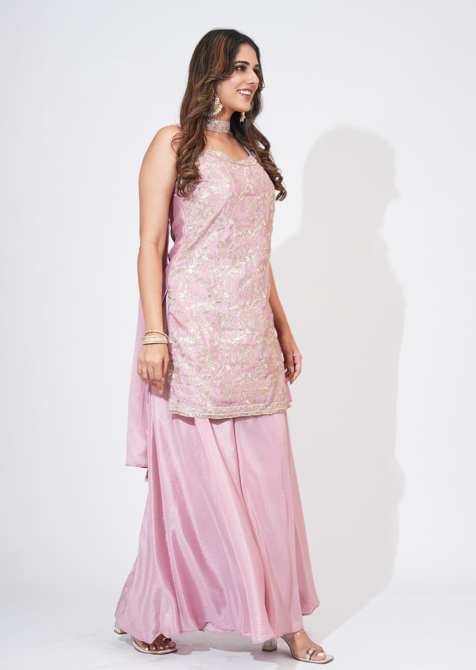 Pink Silk Sharara Set