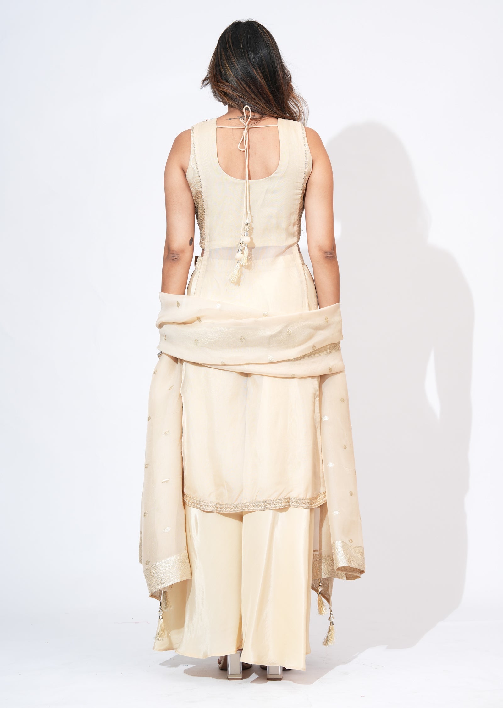 Beige Organza Sharara Set