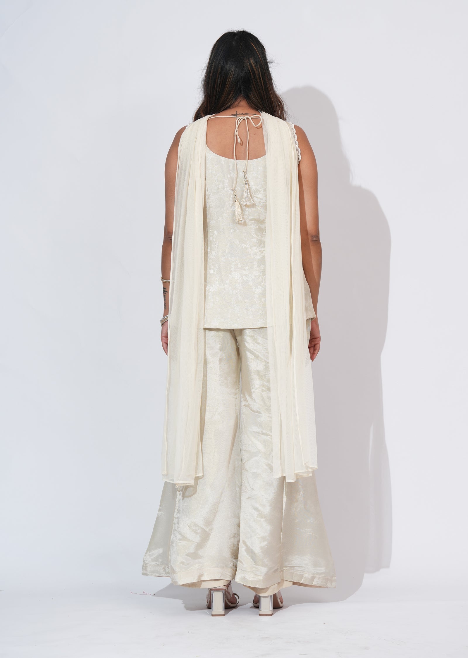 Cream Tissue Sharara Set