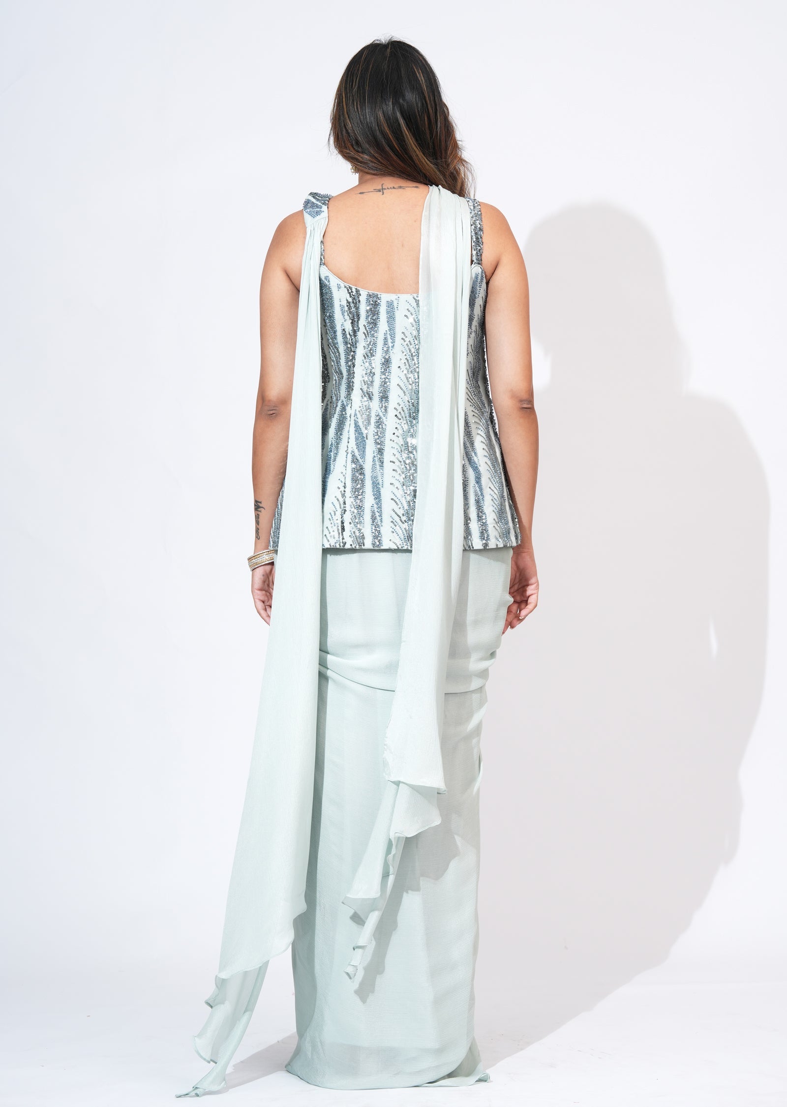 Green Net Indowestern Set