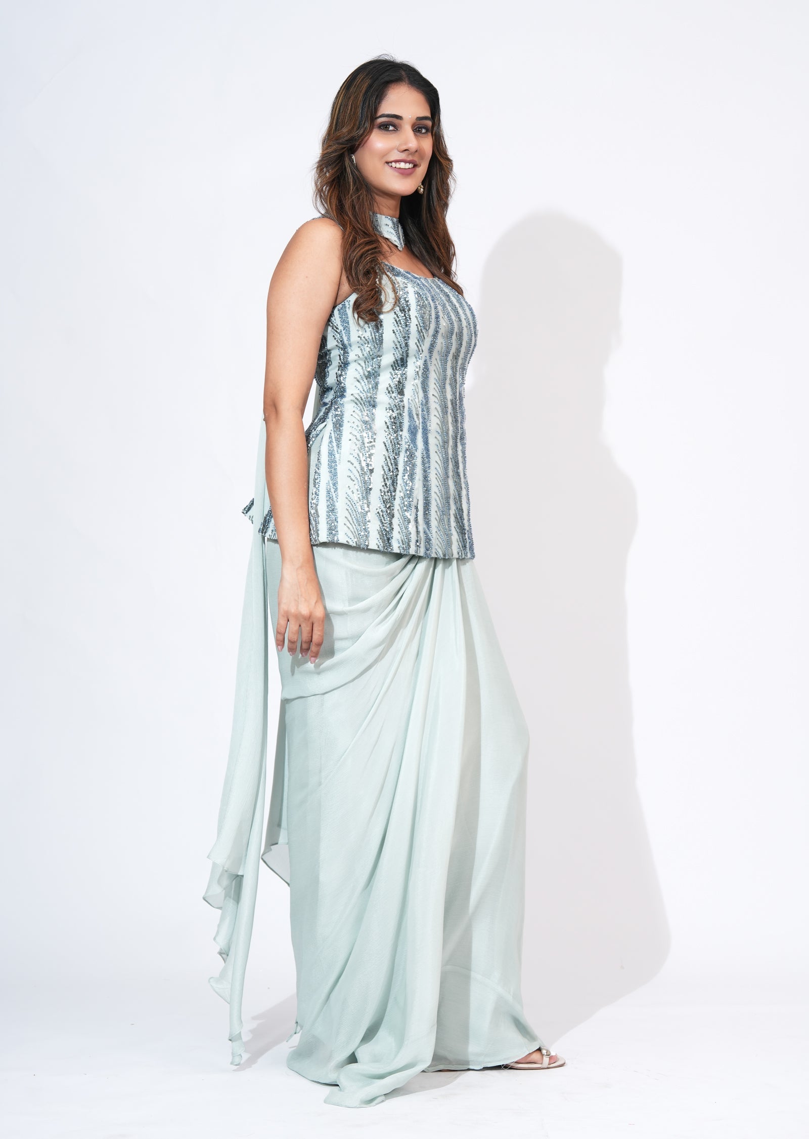 Green Net Indowestern Set