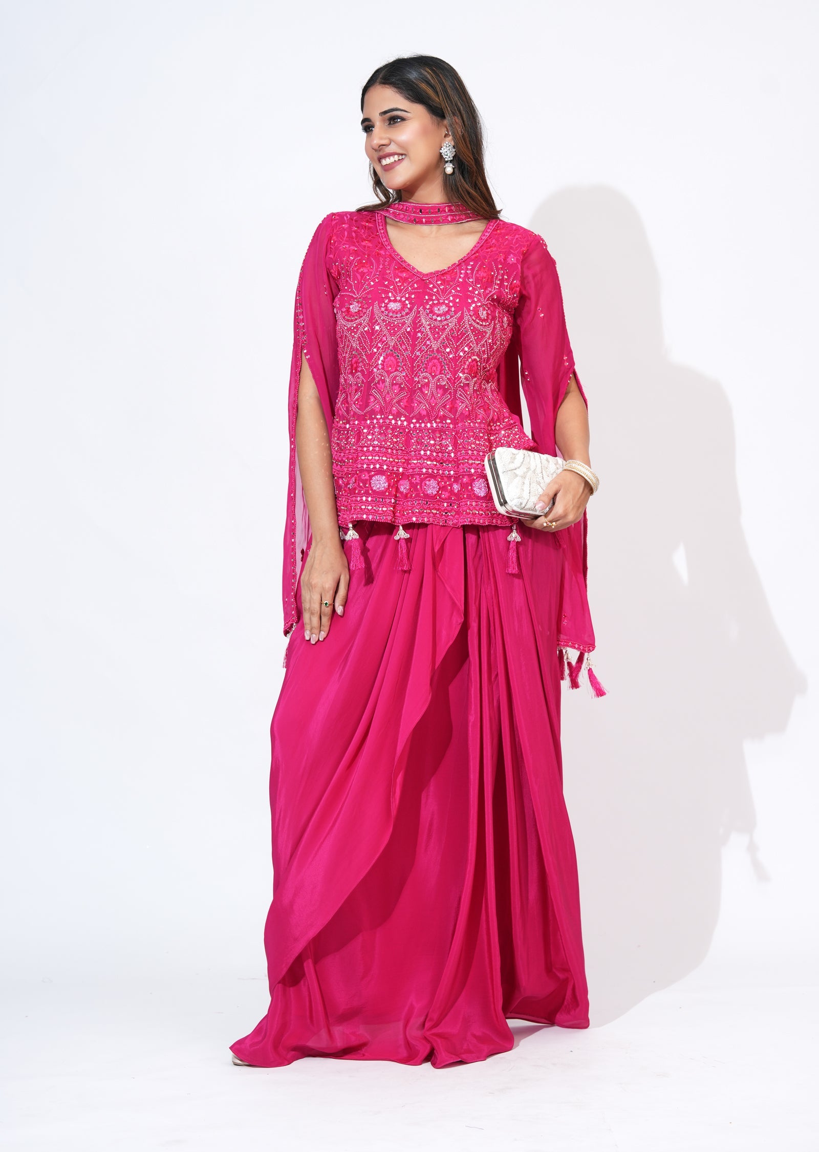 Pink Silk Indowestern Set
