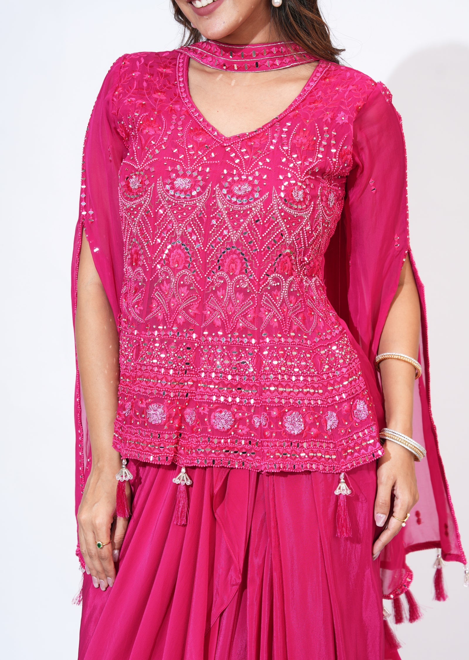 Pink Silk Indowestern Set