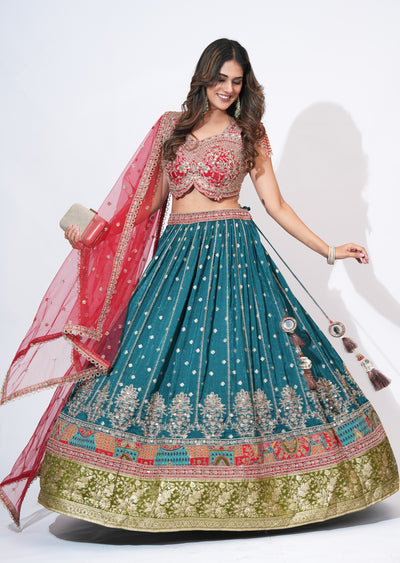 Teal Blue Silk Lehenga Set