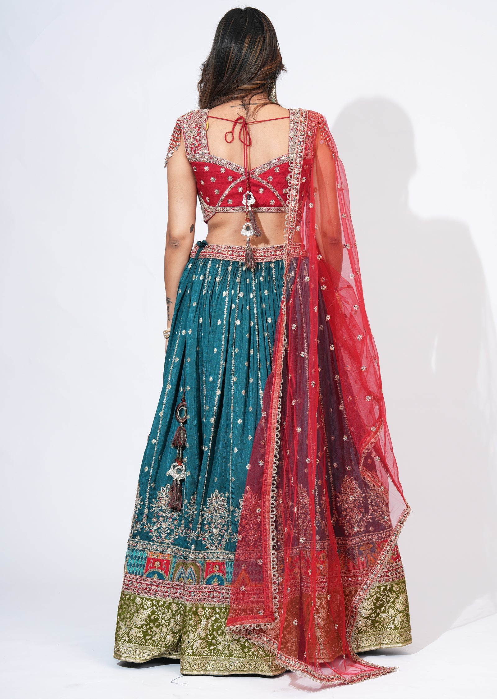 Teal Blue Silk Lehenga Set