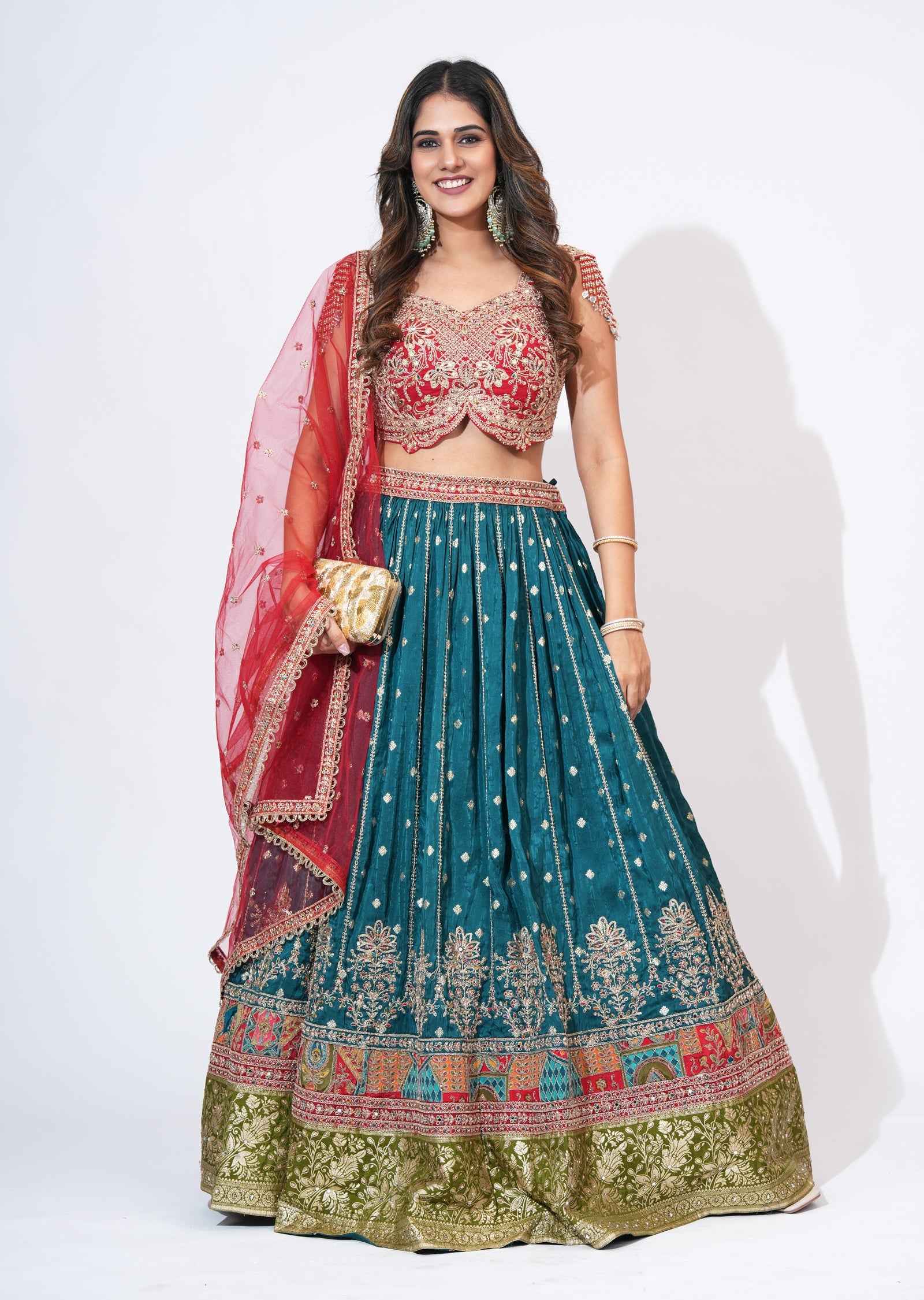 Teal Blue Silk Lehenga Set