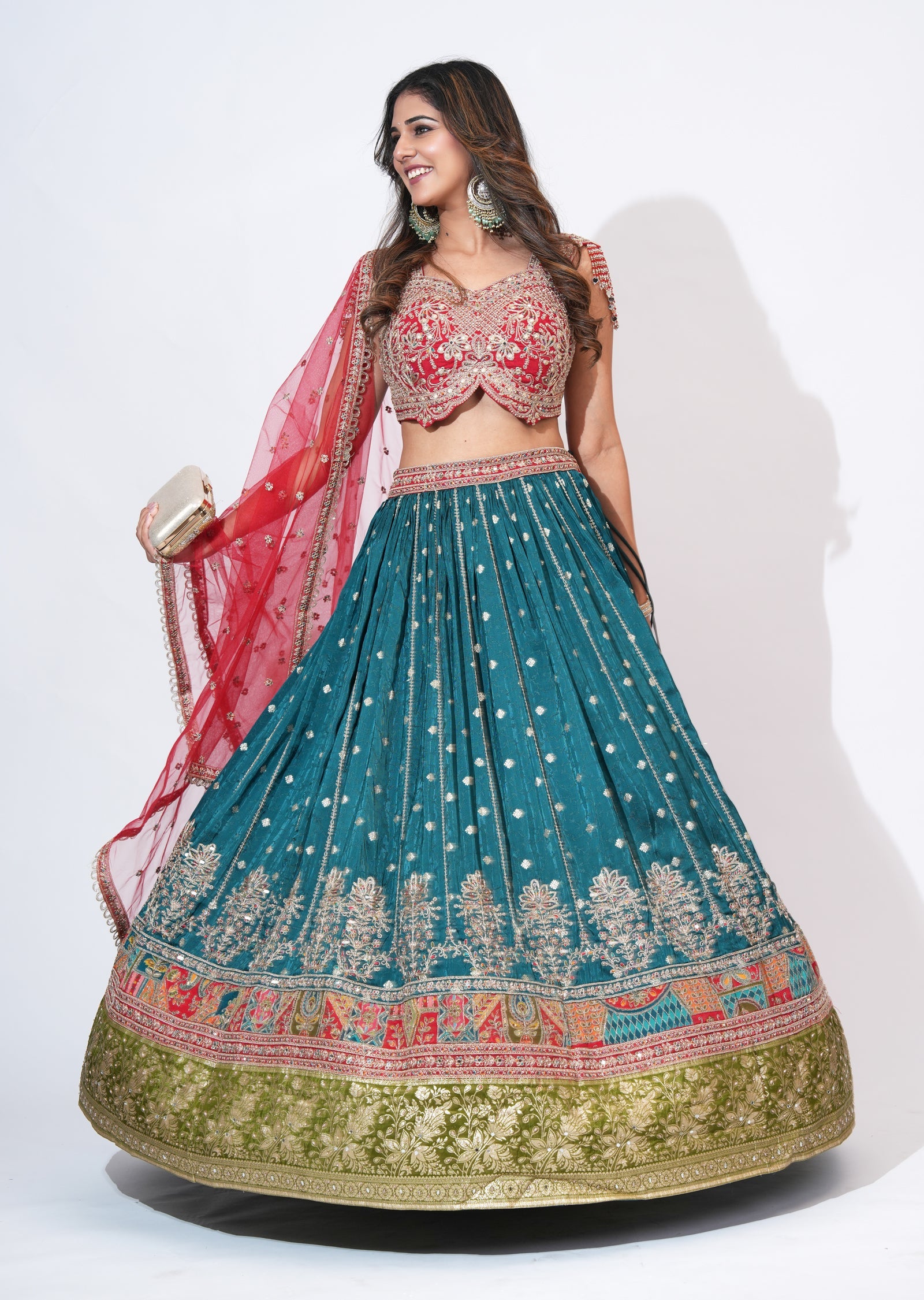 Teal Blue Silk Lehenga Set