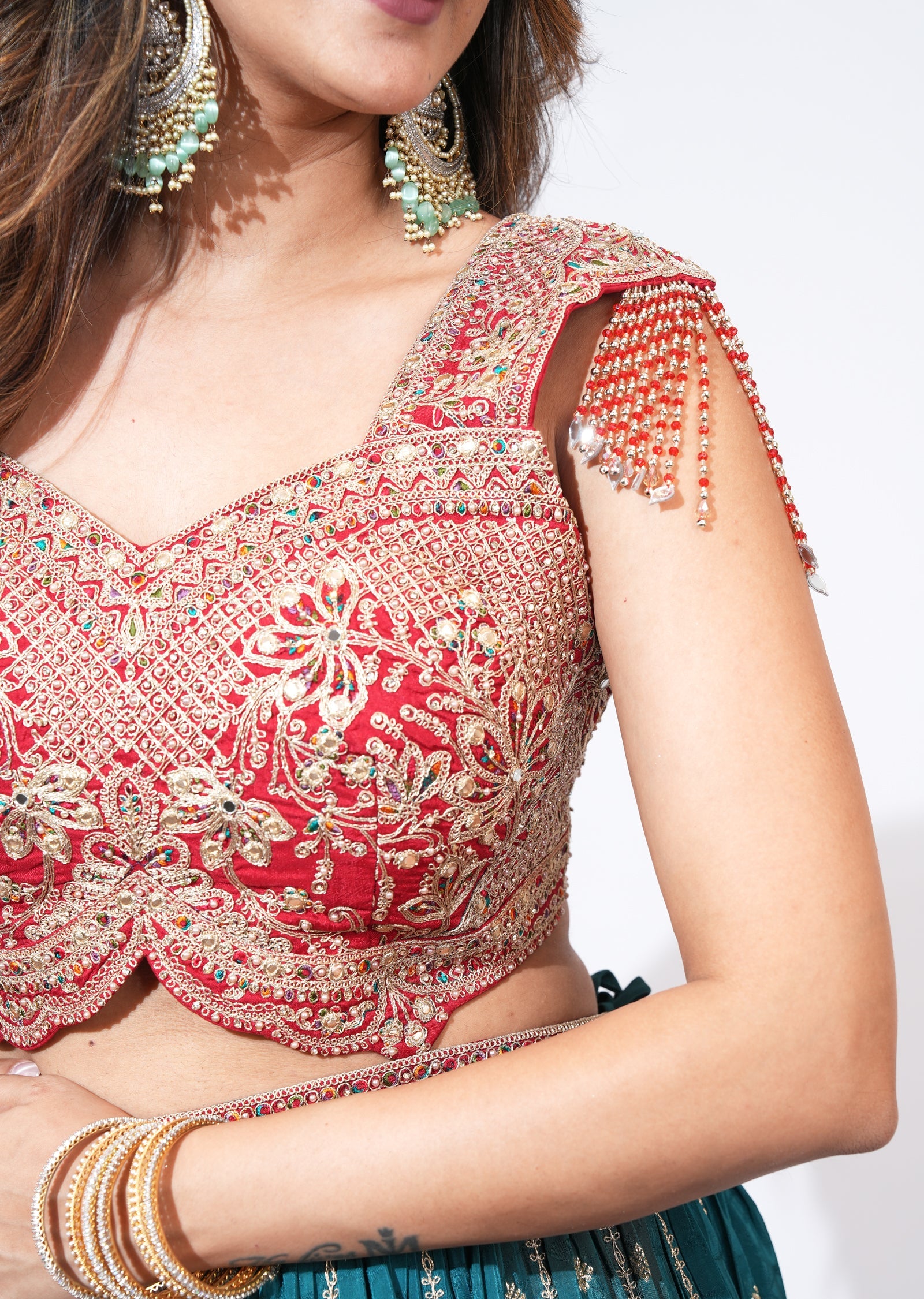 Teal Blue Silk Lehenga Set