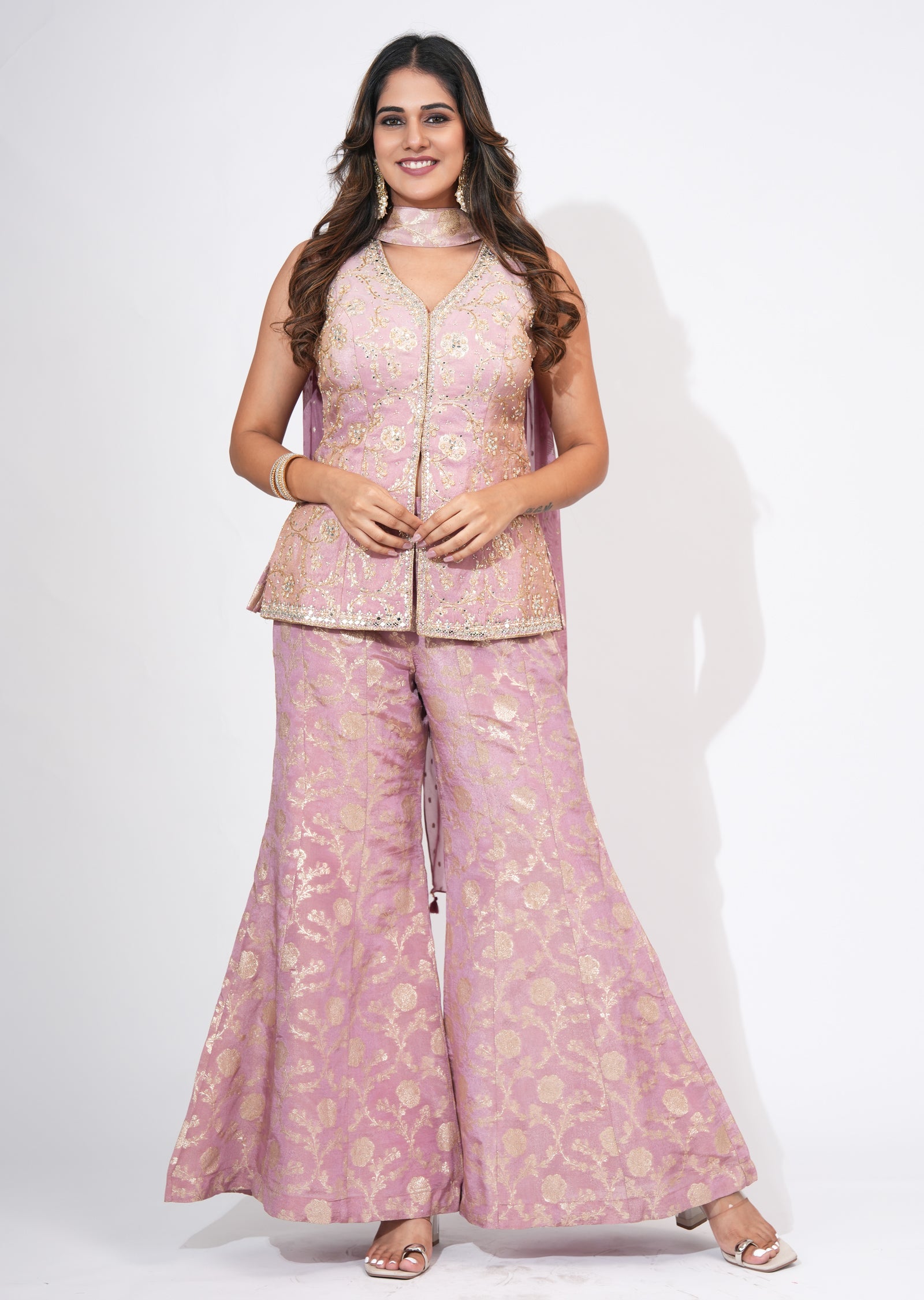 Pink Tissue Sharara Set