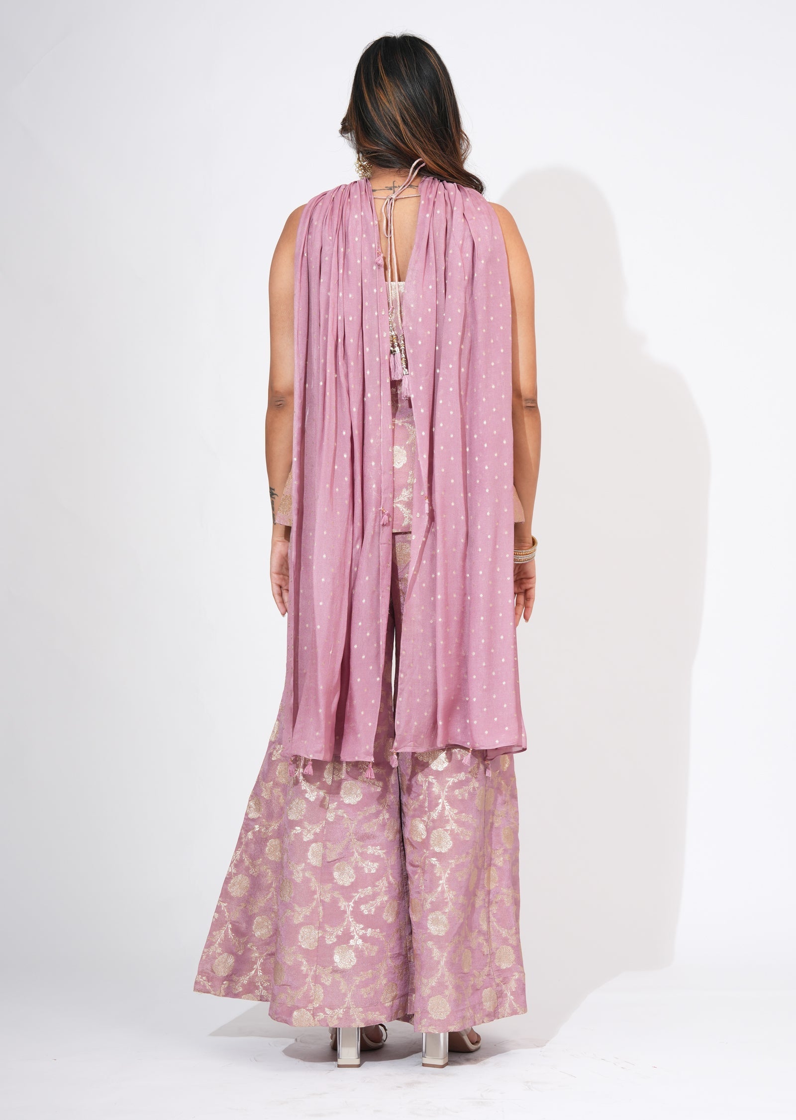 Pink Tissue Sharara Set