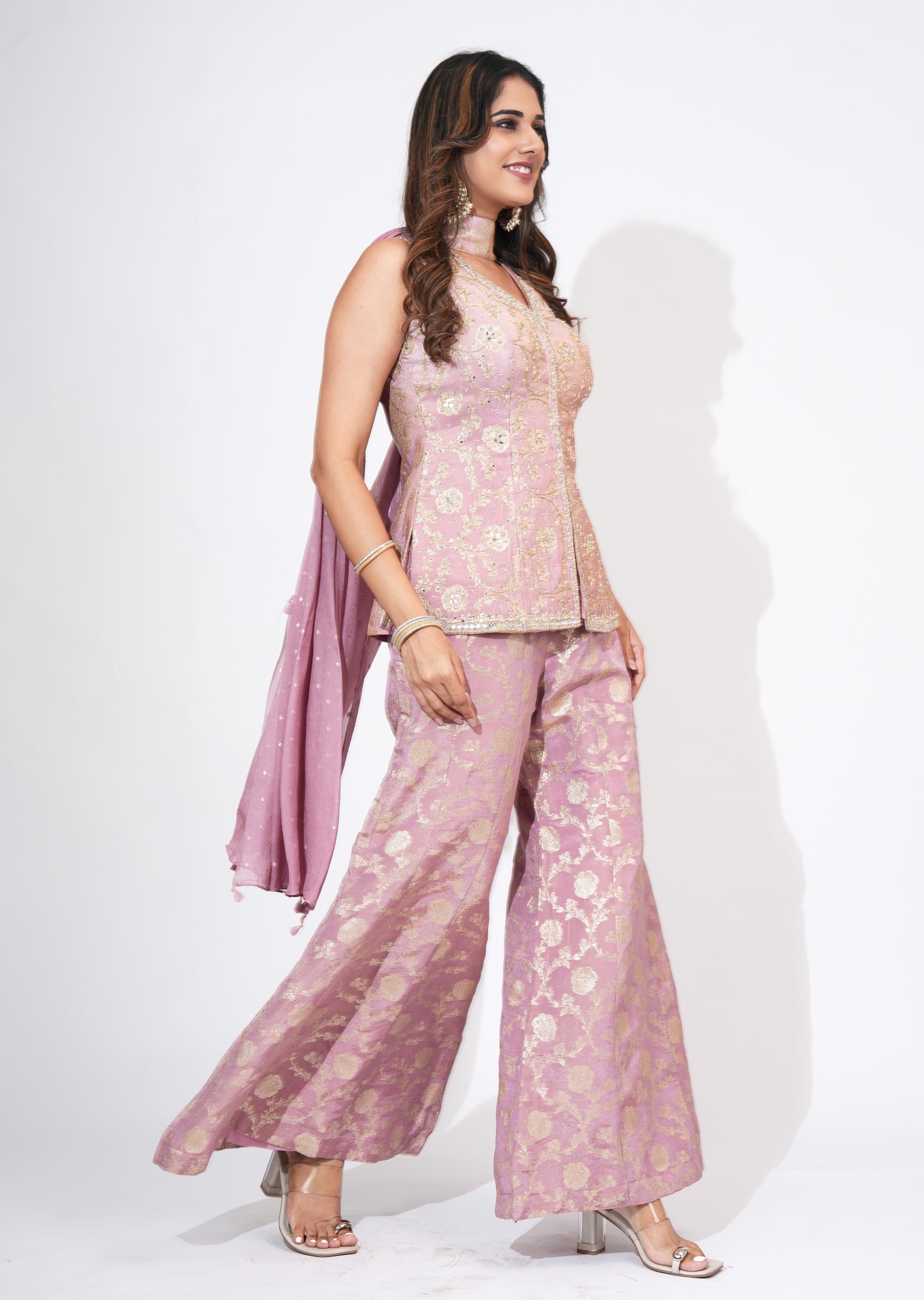 Pink Tissue Sharara Set