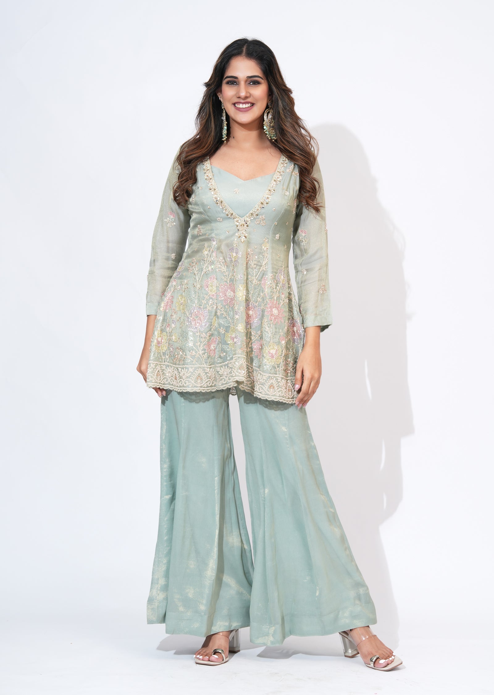 Green Tissue Sharara Set