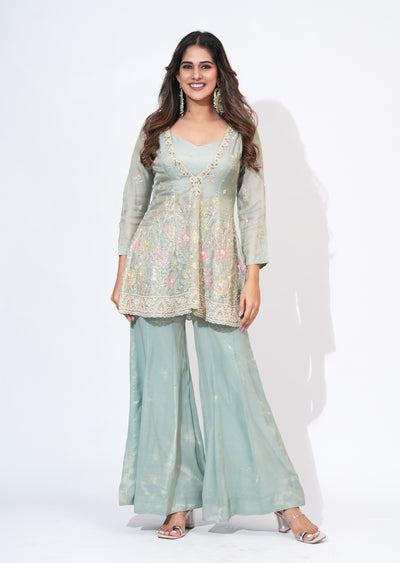 Green Tissue Sharara Set