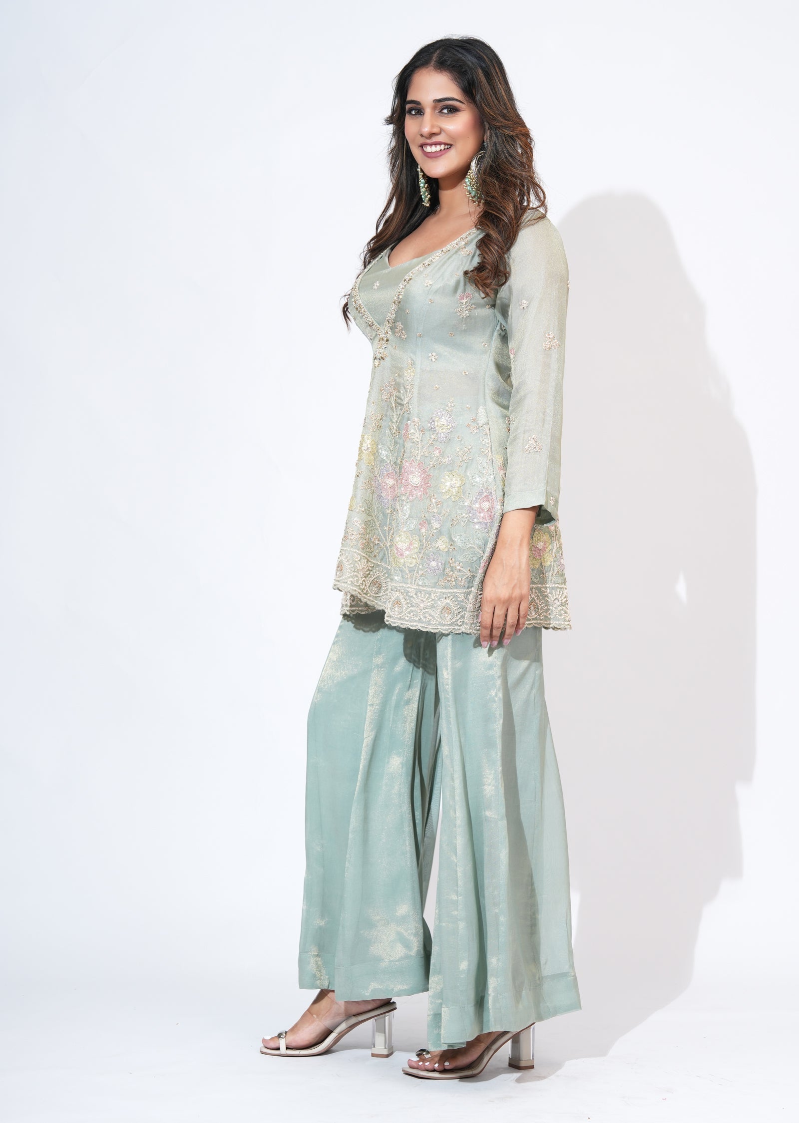 Green Tissue Sharara Set