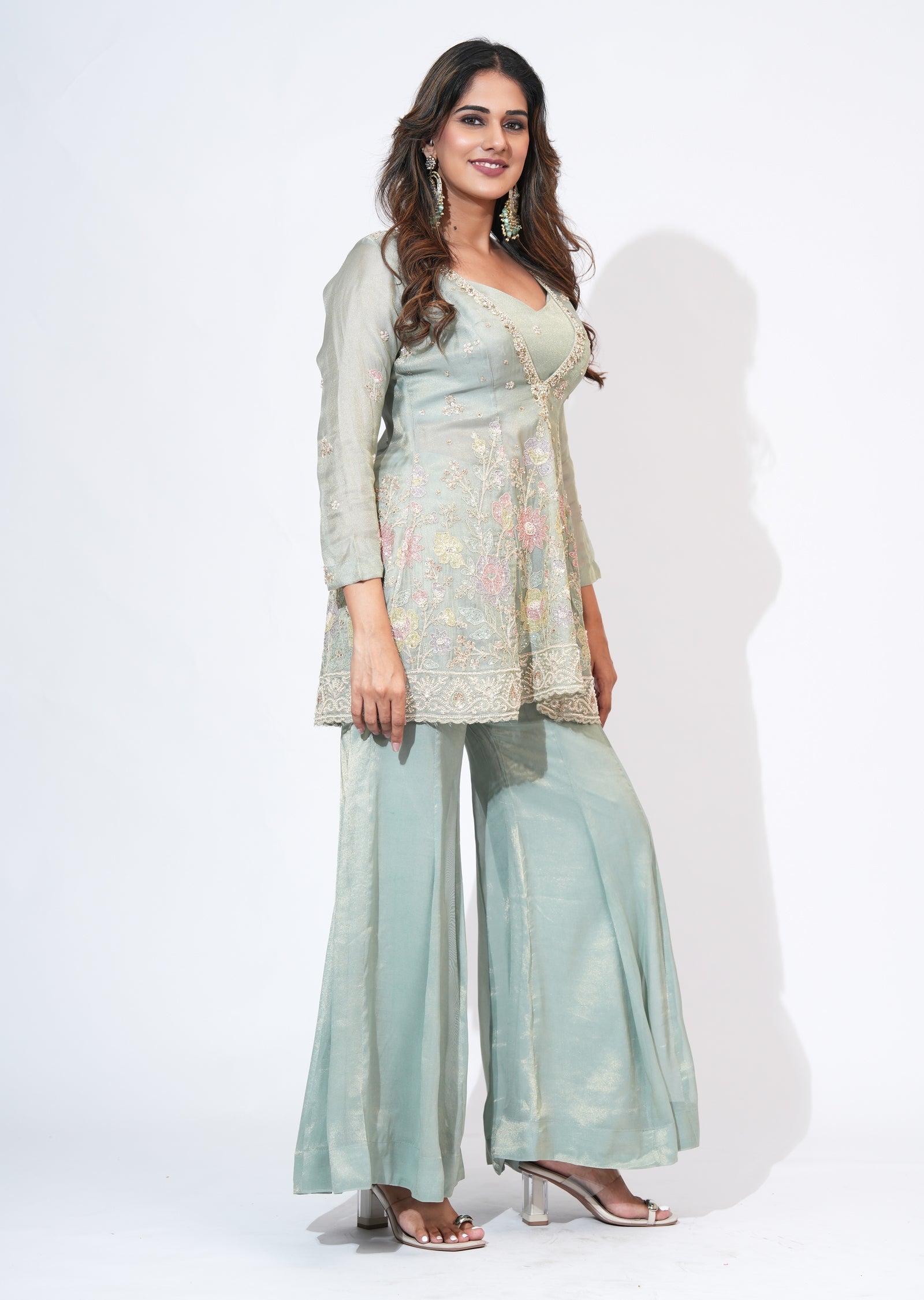 Green Tissue Sharara Set
