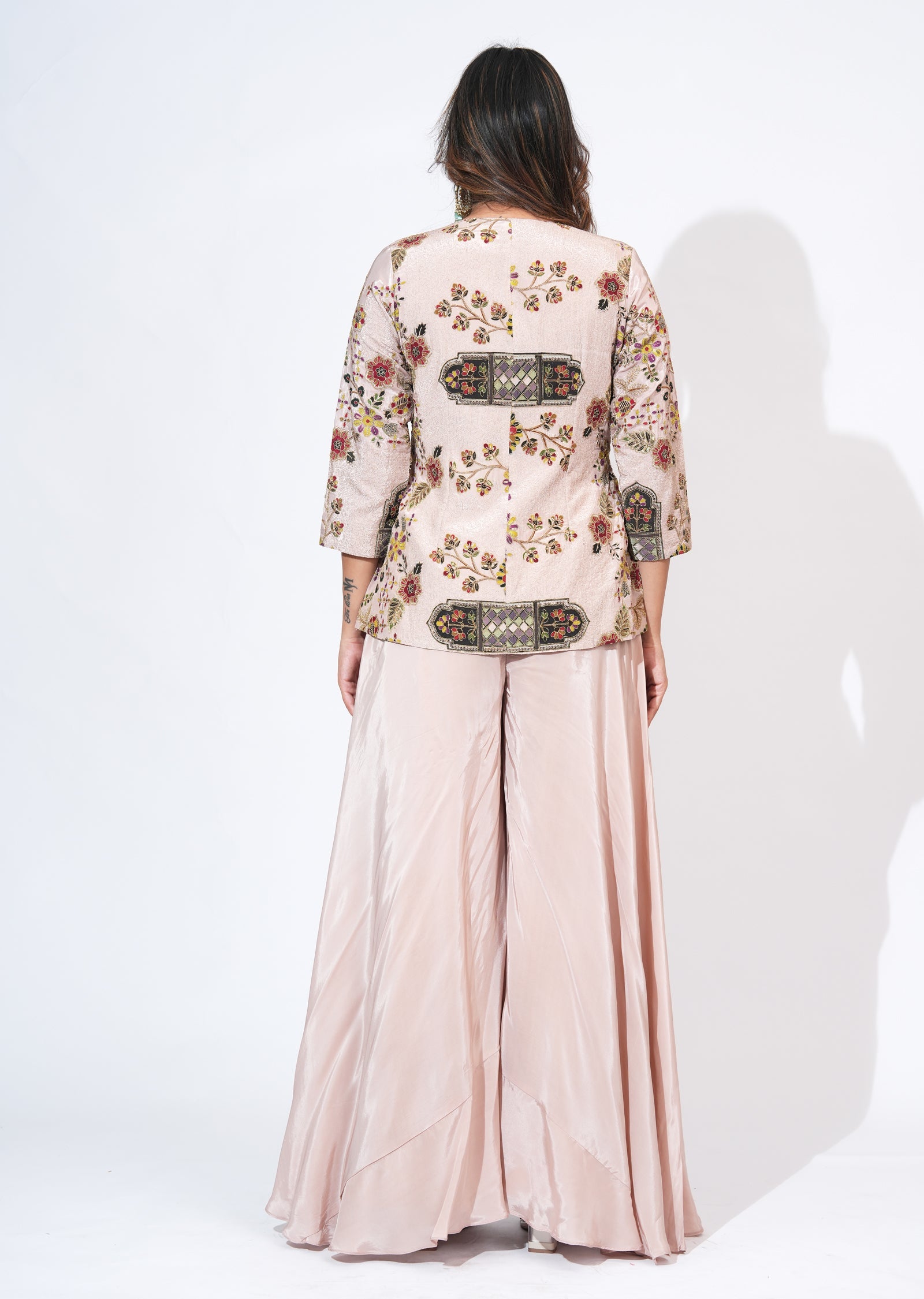 Onion Pink Crepe Indowestern Set