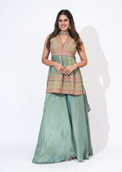 Green Tissue Sharara Set