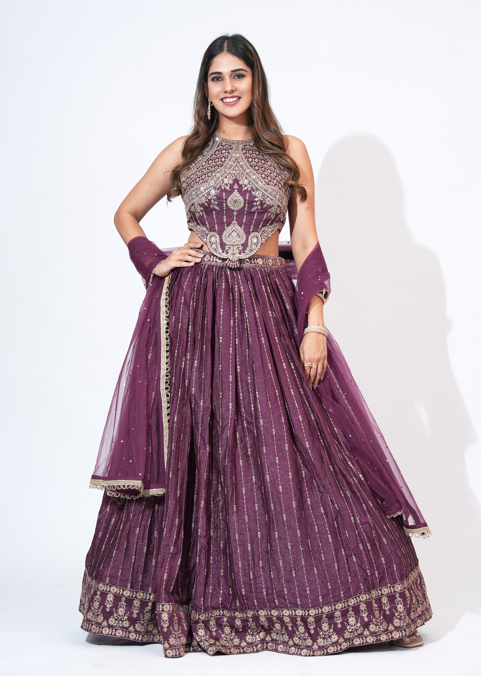 Wine Silk Lehenga Set