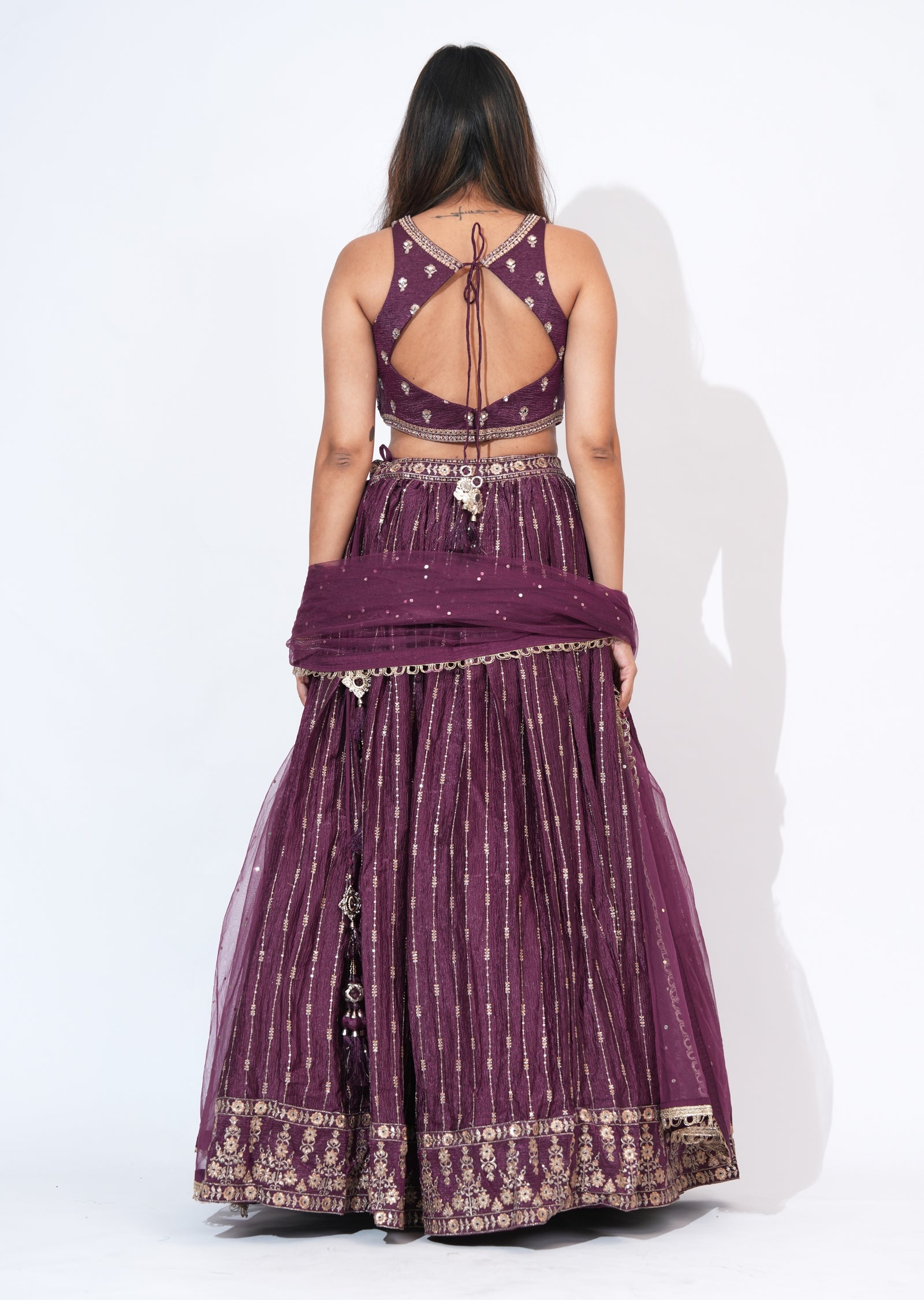 Wine Silk Lehenga Set
