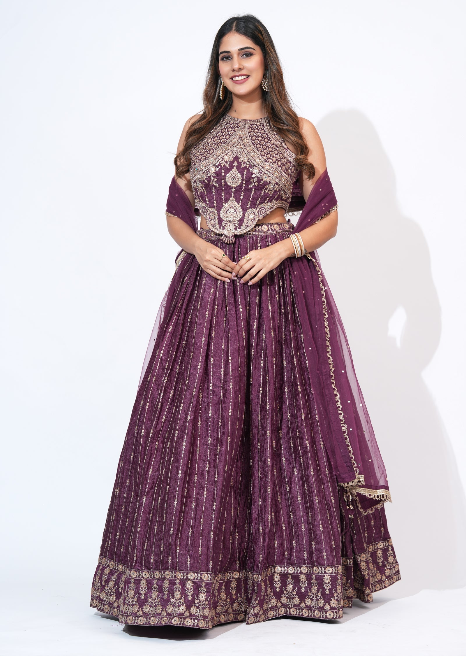 Wine Silk Lehenga Set