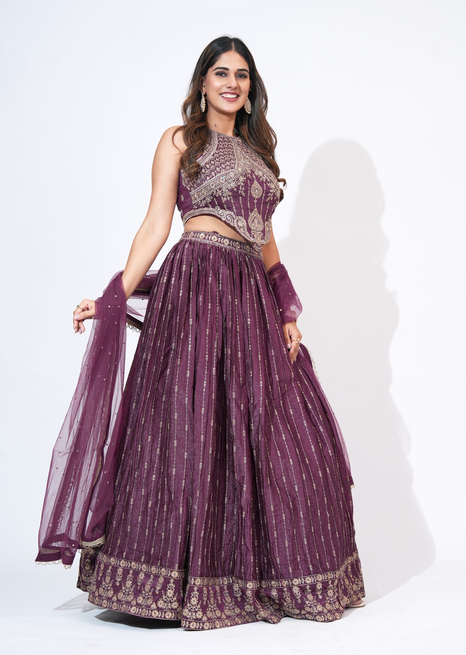 Wine Silk Lehenga Set