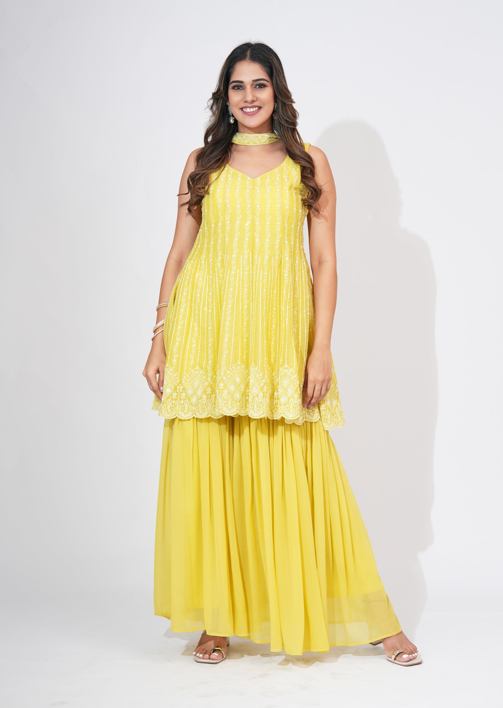 Yellow Georgette Sharara Set