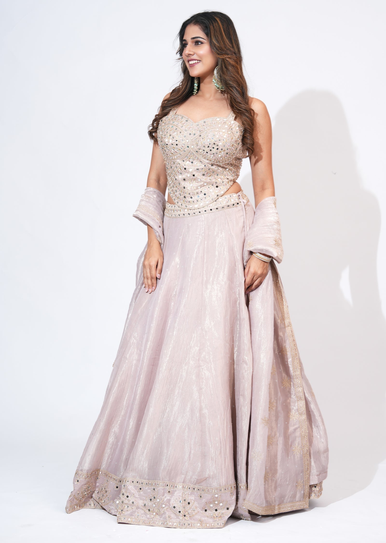 Pink Tissue Lehenga Set