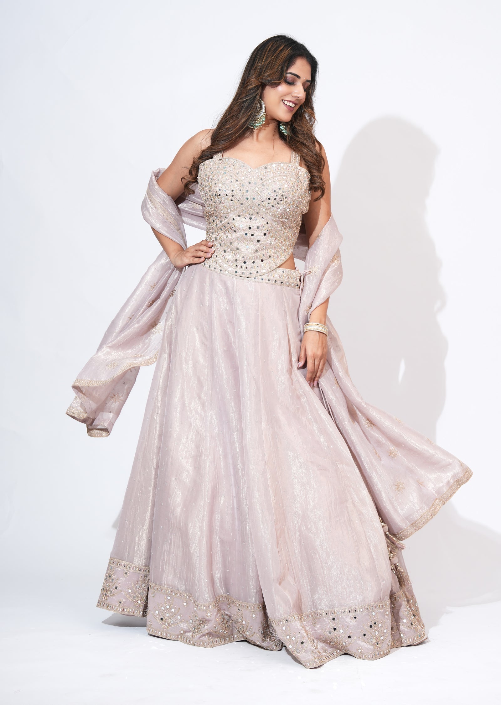 Pink Tissue Lehenga Set