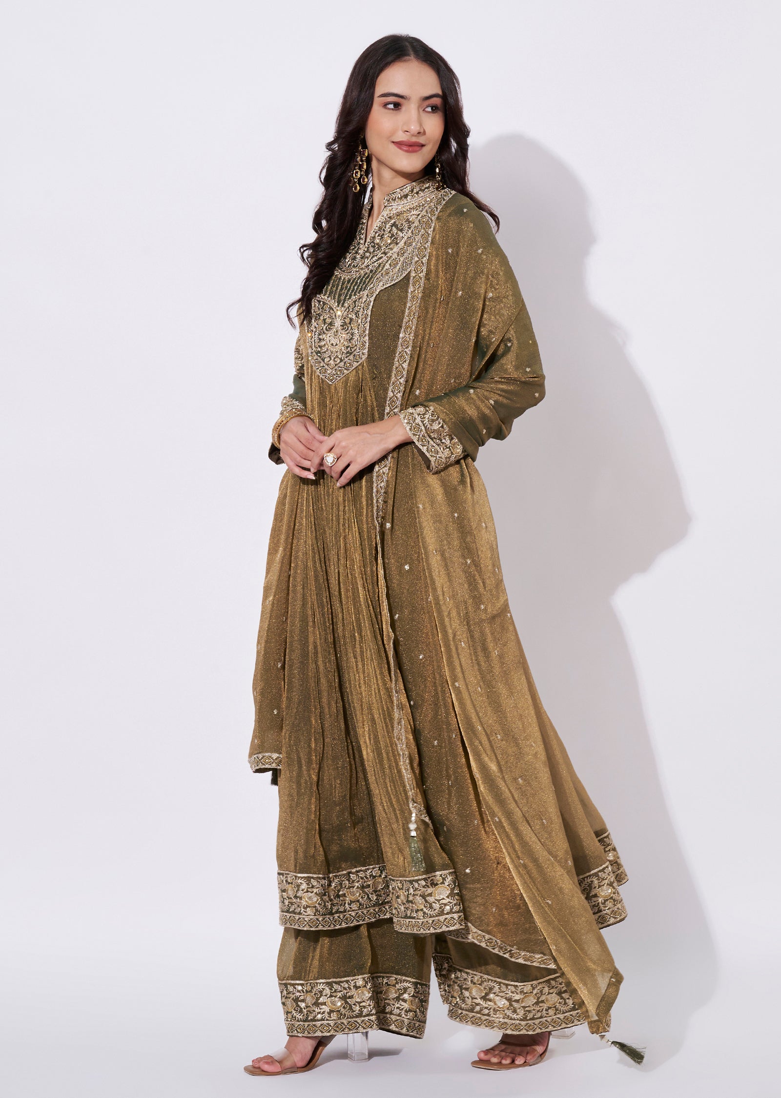 Mehndi Green Tissue Anarkali Suit