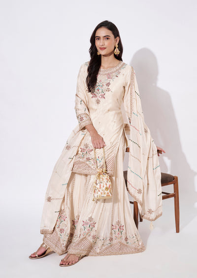 Off White Silk Sharara Set
